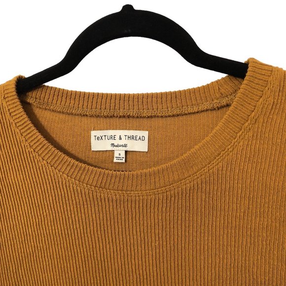 Madewell Texture & Thread Jacquard Knot-Front Mustard Yellow Top S - Picture 4 of 7